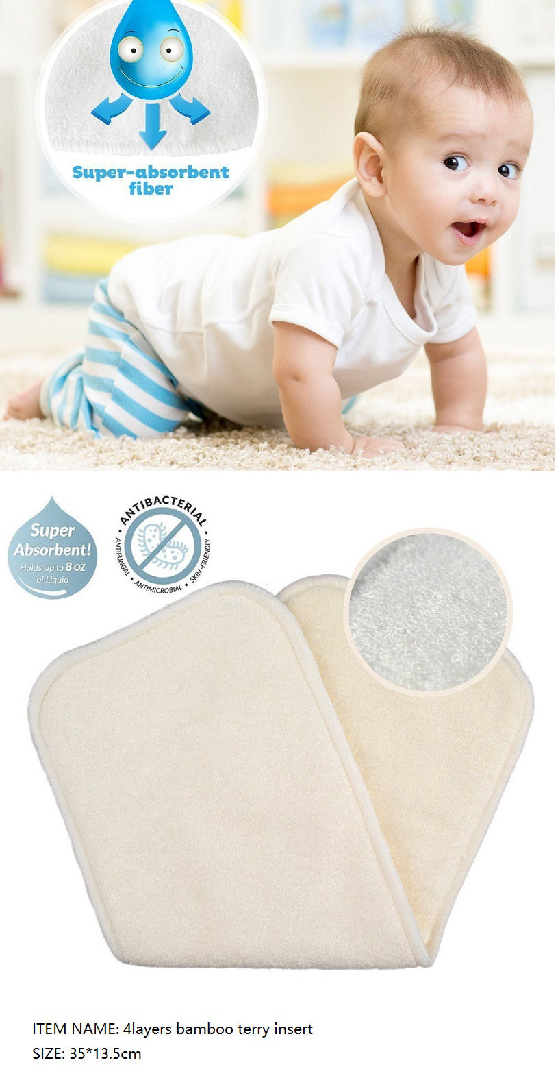 Bamboo Fiber Baby Diaper Insert Pad (5 pack)