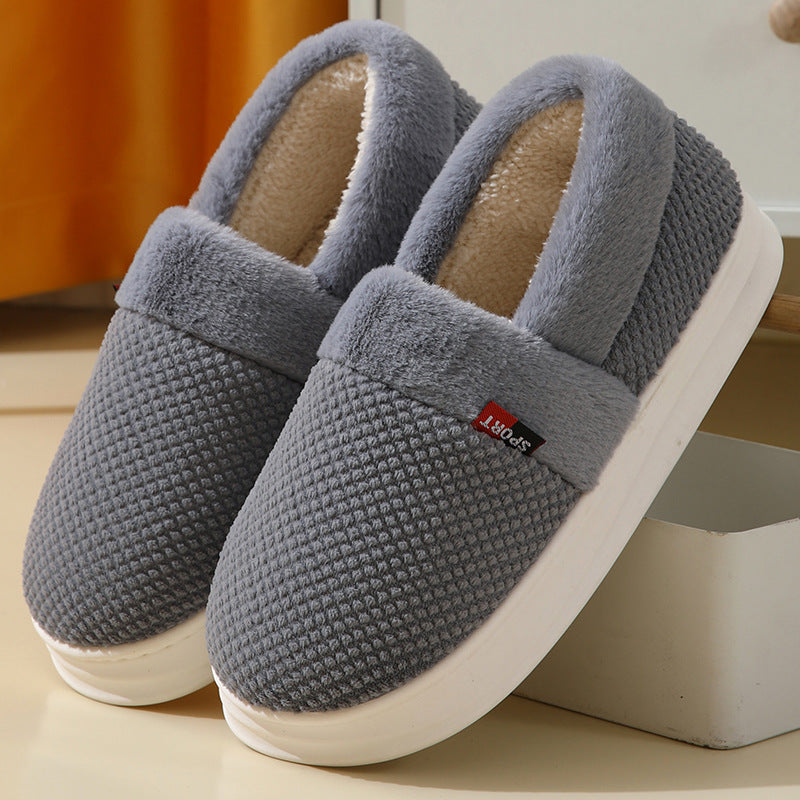 Unisex Cotton Shoes With Heel Winter Warm Thick Sole Plush Slippers Men / Women Indoor Garden Outerwear Plus Velvet Slipper For Couple