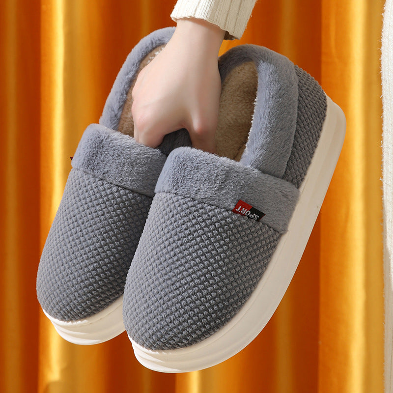 Unisex Cotton Shoes With Heel Winter Warm Thick Sole Plush Slippers Men / Women Indoor Garden Outerwear Plus Velvet Slipper For Couple