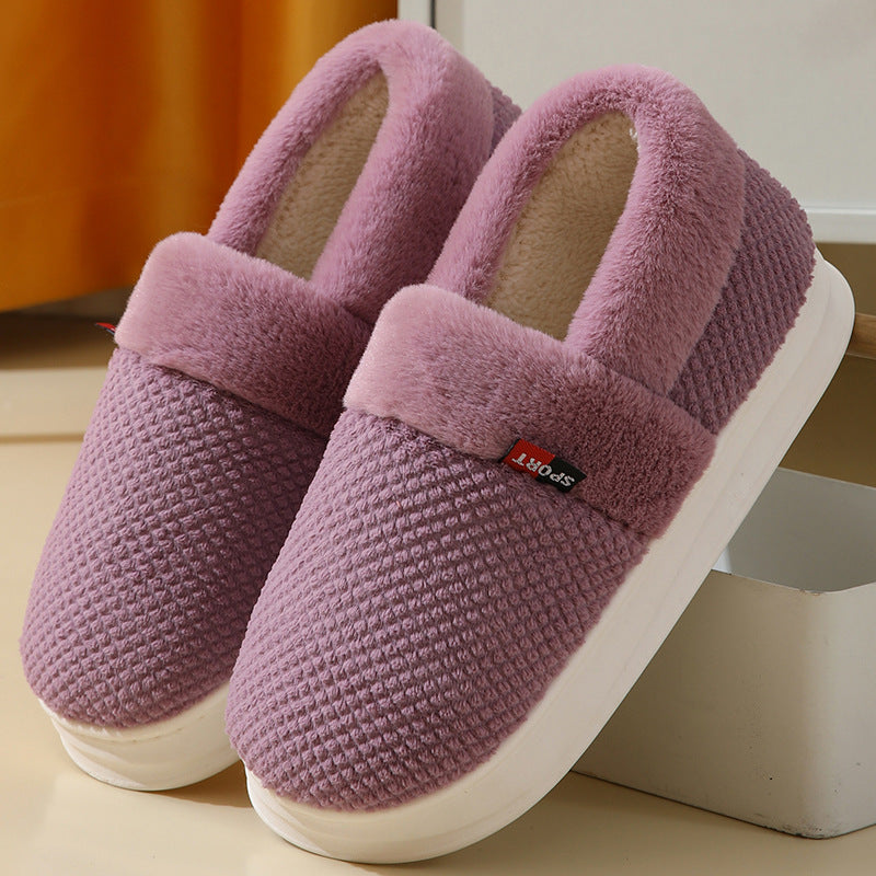Unisex Cotton Shoes With Heel Winter Warm Thick Sole Plush Slippers Men / Women Indoor Garden Outerwear Plus Velvet Slipper For Couple