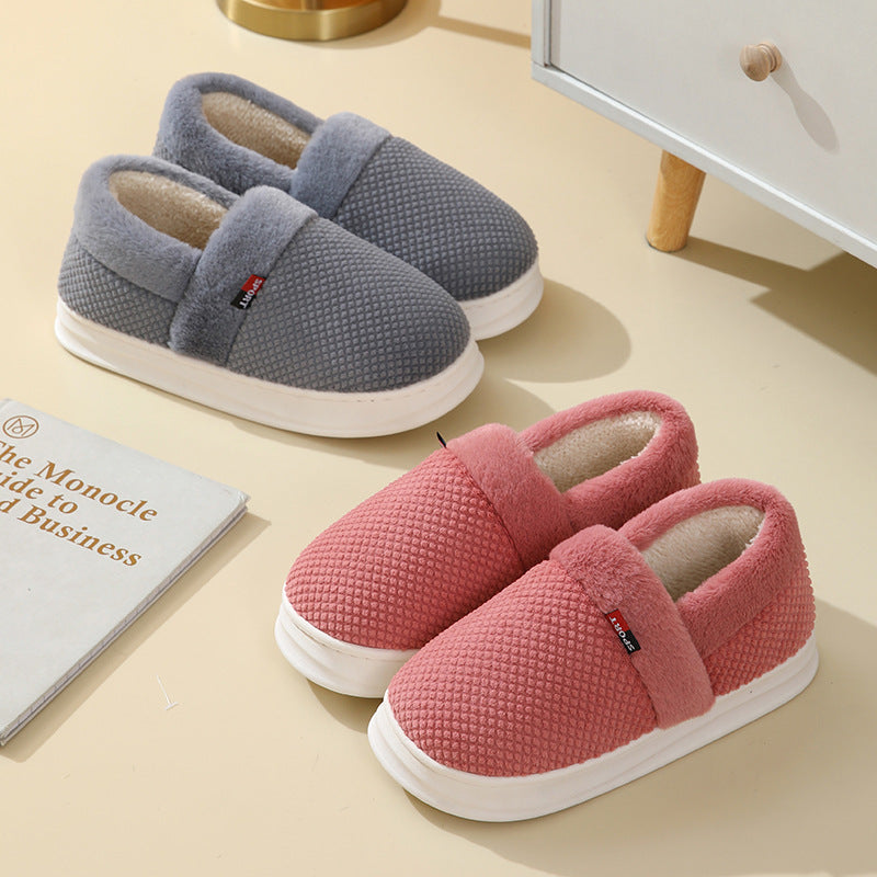 Unisex Cotton Shoes With Heel Winter Warm Thick Sole Plush Slippers Men / Women Indoor Garden Outerwear Plus Velvet Slipper For Couple