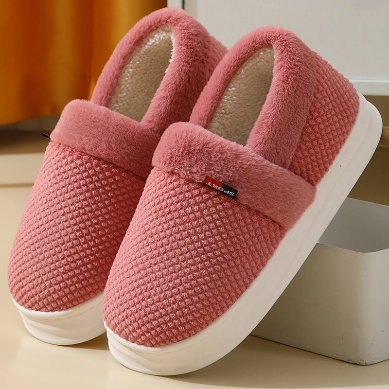 Unisex Cotton Shoes With Heel Winter Warm Thick Sole Plush Slippers Men / Women Indoor Garden Outerwear Plus Velvet Slipper For Couple