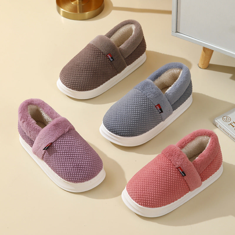 Unisex Cotton Shoes With Heel Winter Warm Thick Sole Plush Slippers Men / Women Indoor Garden Outerwear Plus Velvet Slipper For Couple