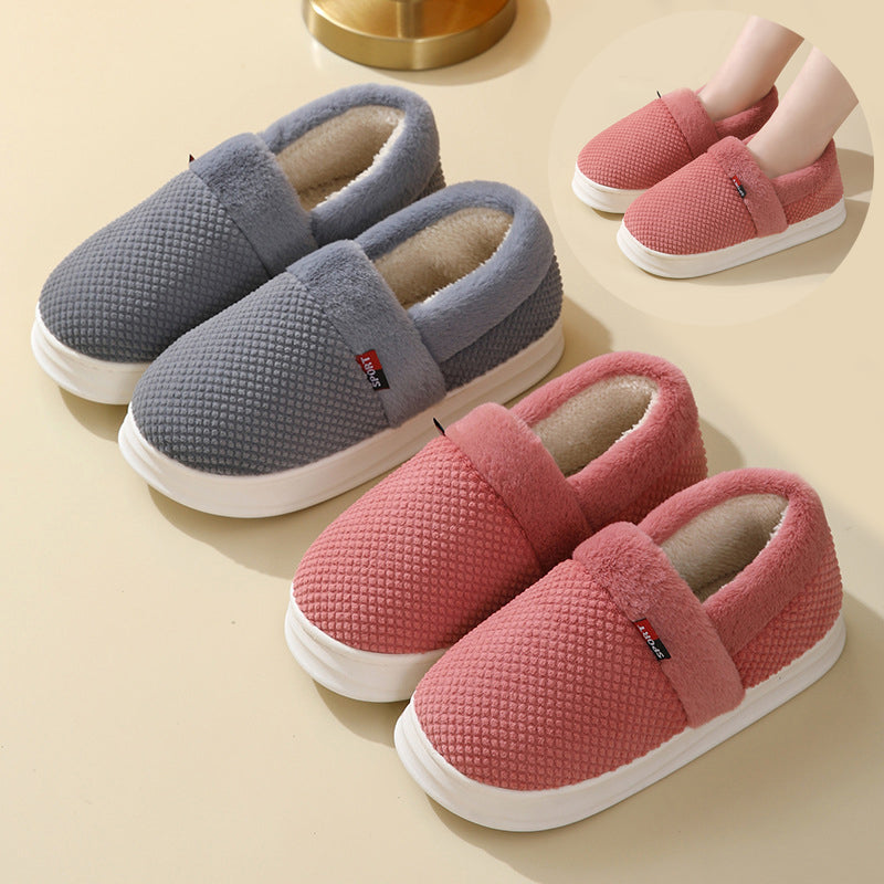 Unisex Cotton Shoes With Heel Winter Warm Thick Sole Plush Slippers Men / Women Indoor Garden Outerwear Plus Velvet Slipper For Couple