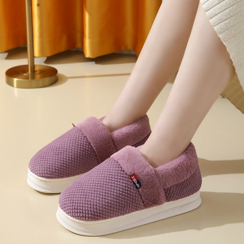 Unisex Cotton Shoes With Heel Winter Warm Thick Sole Plush Slippers Men / Women Indoor Garden Outerwear Plus Velvet Slipper For Couple
