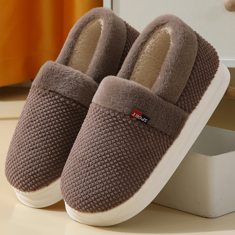 Unisex Cotton Shoes With Heel Winter Warm Thick Sole Plush Slippers Men / Women Indoor Garden Outerwear Plus Velvet Slipper For Couple